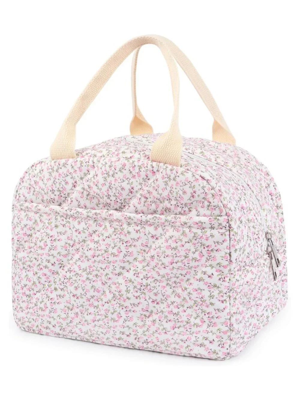 Quilted Cotton Insulated Lunch Bag Floral Reusable Lunch Tote